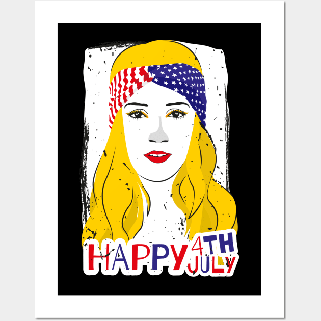 Happy 4th of July, American girl t-shirt Wall Art by Riczdodo